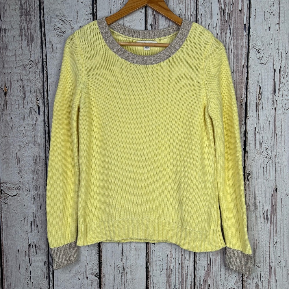 Banana Republic Yellow Pullover Sweater Gray Metallic Trim Large*‎ *Measurement*